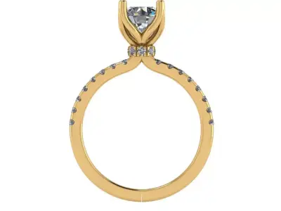 solitaire tulip head ring with small round diamond under halo  3D print model