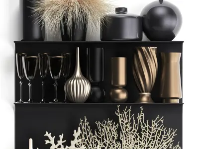 decorative set on a shelf with a coral 3D model