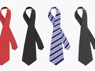 Tie Set V1 - 4 Classic Untied Neckties 3D model