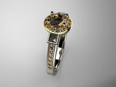 Luxury Full Diamond round shaped Yellow Diamond engagement ring 3D print model