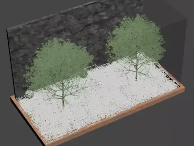 Modern Indoor Zen Garden with Glass Enclosure and Stone Wall 3D model