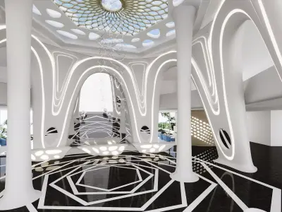 Futuristic Seaside Hotel Lobby Interior 3D model