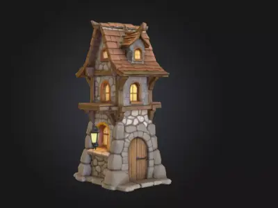 Stylized Medieval House Low-poly 3D model
