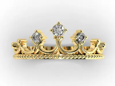 Crown ring with 3 diamonds 3D print model 3D print model