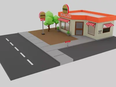 Low Poly Restaurant Modular 3D Model Maya  Arnold Material Free low-poly 3D model