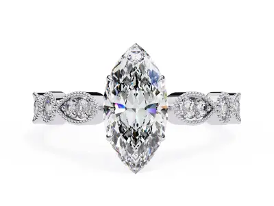 Marquise diamond vintage setting solitaire ring  3D print model