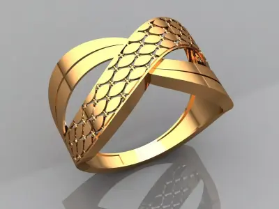 Wide Gold Crossover Ring  Lattice Pattern Laser Cut Jewelry 3D print model