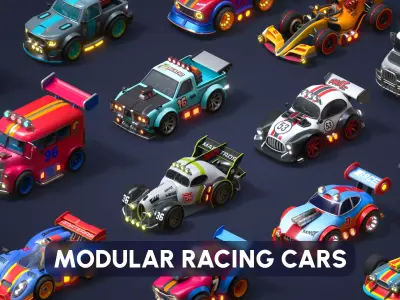 Modular Racing Cars Low-poly 3D model