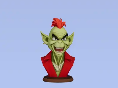 Grinch Bust 3D Model  Iconic Holiday Character Sculpture 3D print model