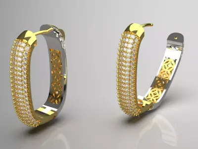 Modern Two-Tone Gold Hoop Earrings with Diamonds Model je0113 3D print model