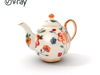 Decorative Floral Teapot Model Pack Low-poly 3D model
