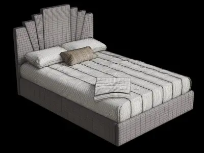 Dark Beige Frame White Cushions Mattress Simple Bed Low-poly 3D model