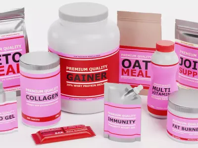 Sport Supplements Collection - Pink Edition Low-poly 3D model