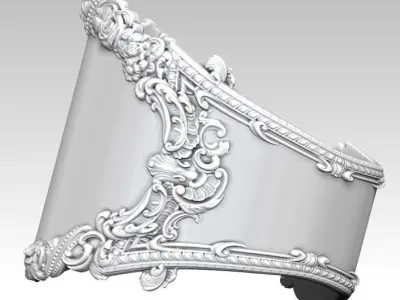 Female Woman Girl Carved Pattern Floral Spoon Style Ring 3D print model
