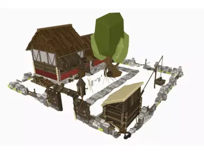 Low Poly 3D Medieval House with Interior Props Optimized Games  Low-poly 3D model