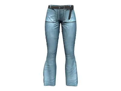 Diesel Blue Bell-Bottom Retro Denim Pants Jeans Low-poly 3D model