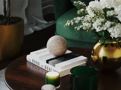 Realistic Interior Living Room with Accessories - Green Posters 3D model