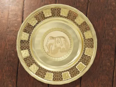 Decorative gold plate dish striped Lai Thai with asian Elephant 3D model