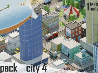 City low Poly 4 Tile pack  Low-poly 3D model