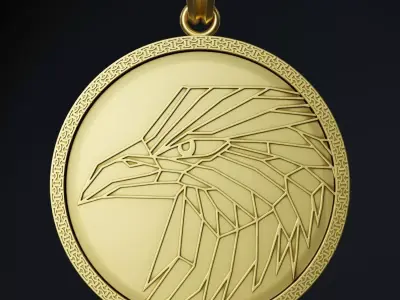 Eagle Stylized Pendant Coin Amulet Necklace 3D print model