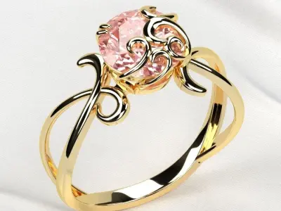8mm Pink Sapphire Combined Gold Ring 3D print model