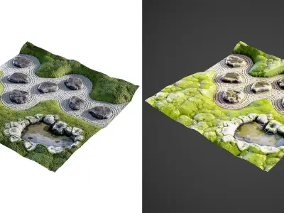 Japanese Zen Garden 08 - Realistic and Stylized Low-poly 3D model