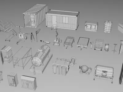 500 Realistic Exterior City Street Props Pack Collection Low-poly 3D model