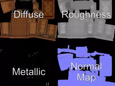 Ornate Wooden Wardrobe model pack Low-poly 3D model