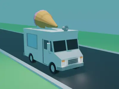 Ice Cream Truck lowpoly Low-poly 3D model