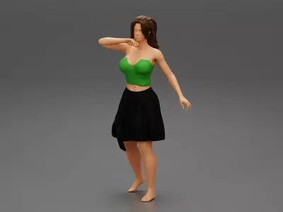 Young Woman in a Black Skirt and sexy shirt 3D print model