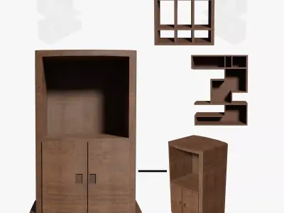 Deco BookShelfs Wood Style Scape Lignum Lot 2 Group N2- Low 3D model