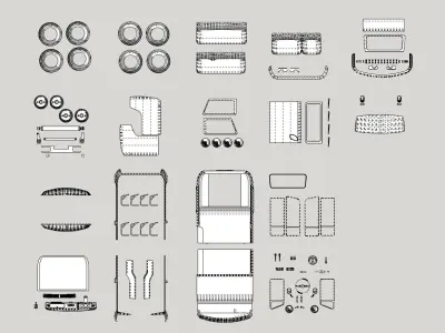 Volkswagen Kombi 1970 printable scale 1 to 10 3D print model