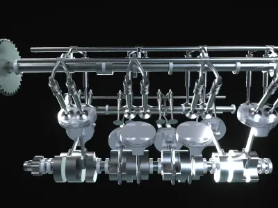 V8 Engine Mechanical Assembly Non-Animated Blender Model Low-poly 3D model