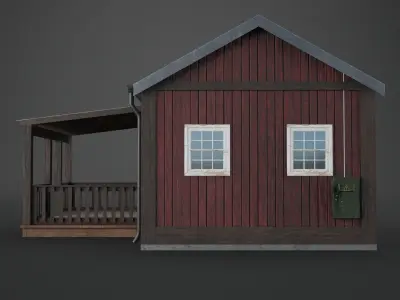 Scandinavian Mountain House Low Poly Game Ready Low-poly 3D model