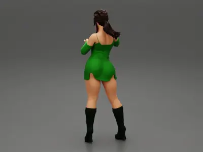 sexy young woman wearing fashion long sleeve dress 3D print model
