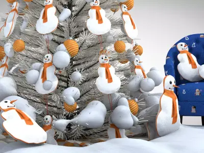 Christmas Snowman Pouf and Pillow 3D Model 3D model