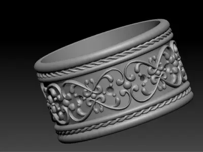 Gold  silver ring with antique design 3D print model