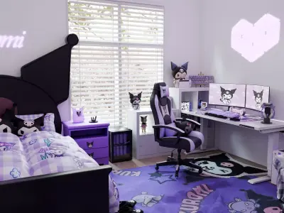 Kuromi Bedroom Blender Scene - DAY and NIGHT 3D model