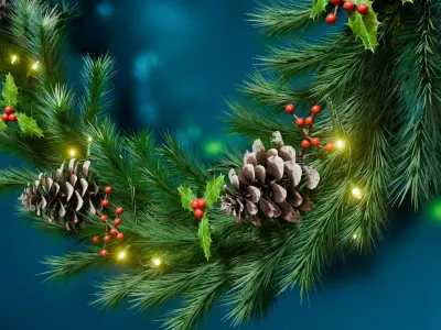 Christmas Garland 3D Green - Realistic PBR Model 4K Atlas 73cm 3D model