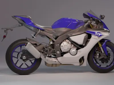 Yamaha R1 Rigged and Animated-blue and white Low-poly 3D model