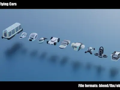 Stylized Flying Cars 1-10 Low-poly 3D model
