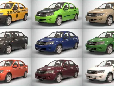 set of Retro sedan car  with interior  in 9 color variants az9 Low-poly 3D model