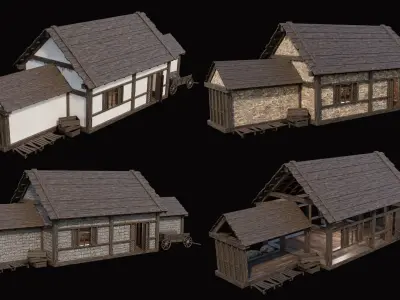 Medieval Village Pack 4 - 4 Assets - 4K Textures Game Ready Low-poly 3D model