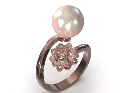 Pearl and Paved Flower Coil stl 3dm Ring pr0074 3D print model