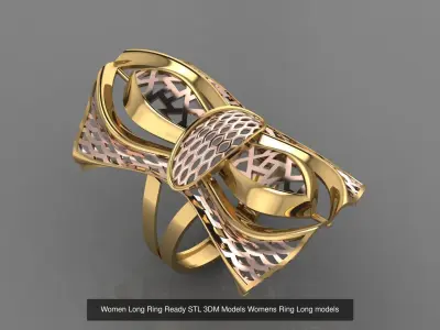 12 Files Women Long Ring Ready STL 3DM Models Womens Ring Long  3D Model Pack