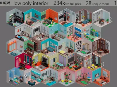 Cartoon interior 1 Low-poly 3D model