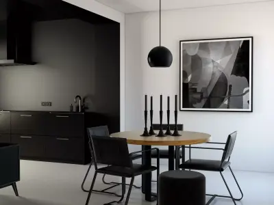 Kitchen and dining with modern black style 3D model