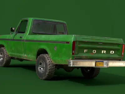 Ford Classic F100 pickup 1976 Old Green Low-poly 3D model