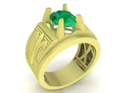 Luxury Men Ring with Oval Gemstone 3783 3D print model