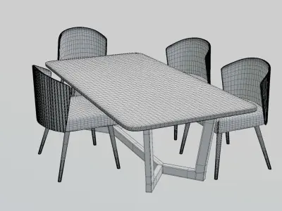 Marble top metal table with leather padded chairs 3D model